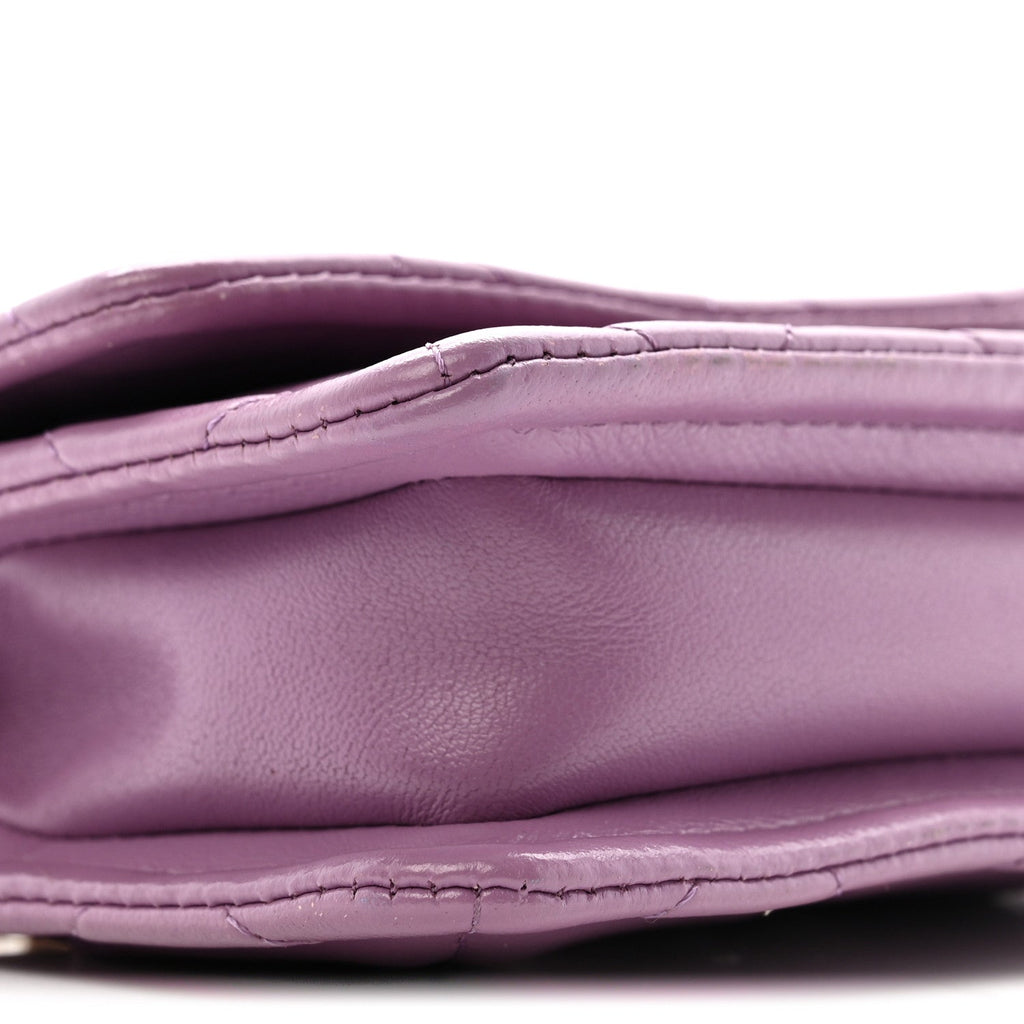 Shiny Lambskin Quilted Extra Mini Flap Purple