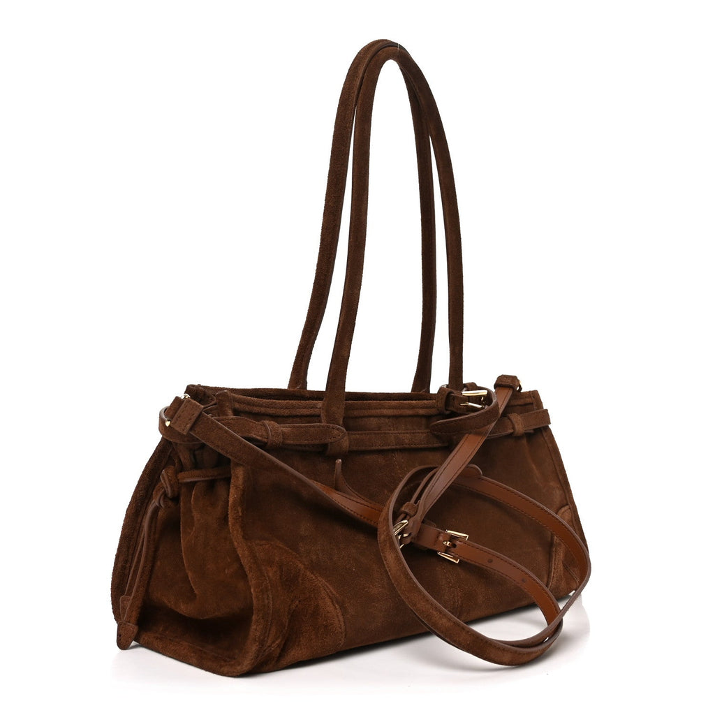 Suede Triangle Medium Bonnie Shoulder Bag Cacao