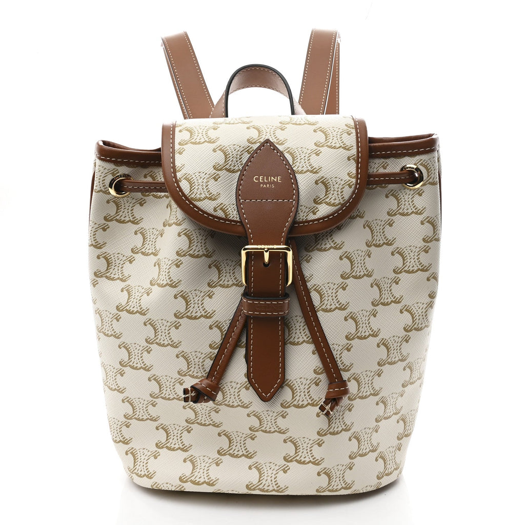 Triomphe Canvas Calfskin Mini Folco Backpack White