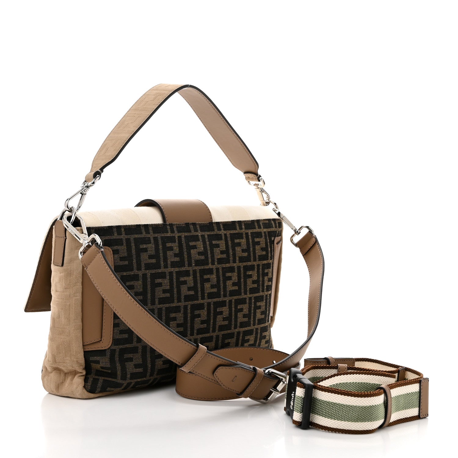 Fabric Jacquard Canvas Vitello Grace Pequin FF 1974 Large Convertible Baguette Tobacco Moro Grezzo Sand
