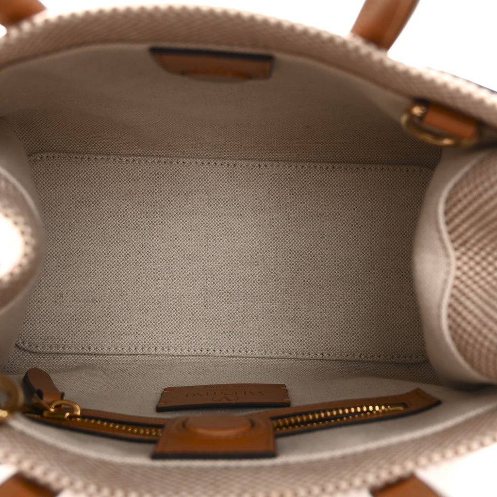 Cotton Canvas Calfskin Vlogo Small Antibes Tote Naturale Tobacco