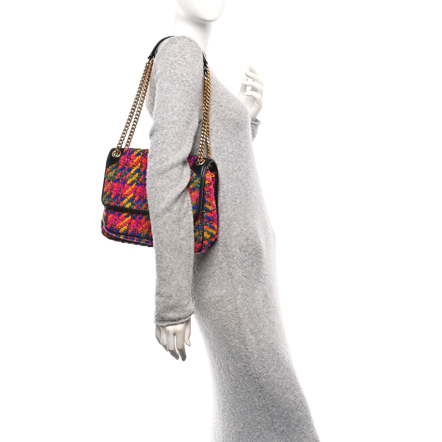 Tweed Calfskin Matelasse Monogram Medium Niki Chain Satchel Multicolor