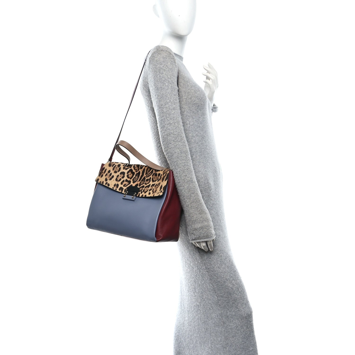 Calfskin Pony Hair Colorblock Mime Single Handle Bag Multicolor