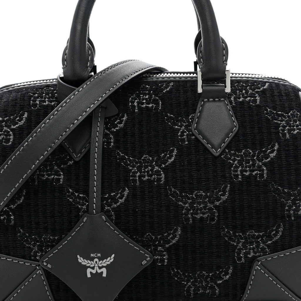 Lauretos Lurex Jacquard Small Ella Boston Bag Black