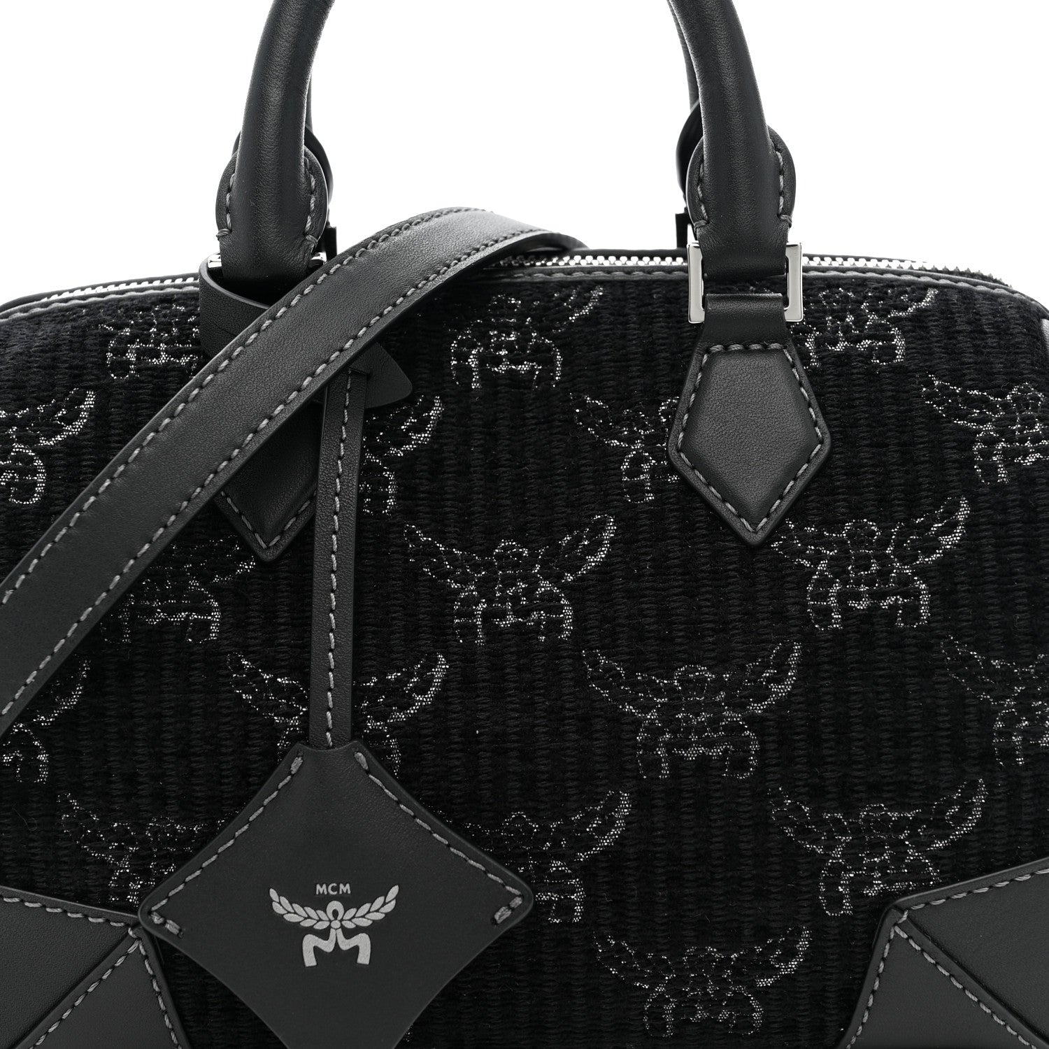 Lauretos Lurex Jacquard Small Ella Boston Bag Black