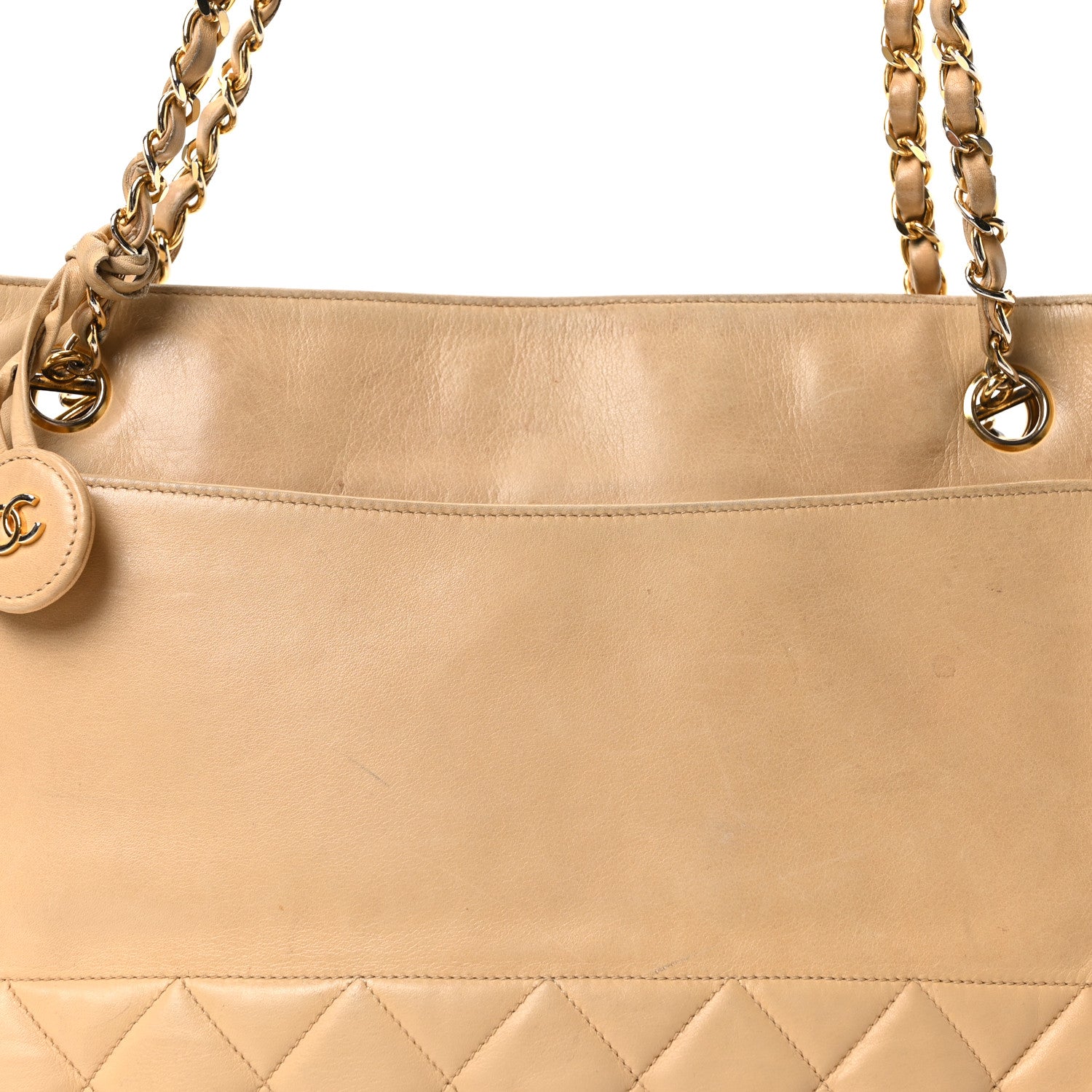 Lambskin Quilted Shopping Tote Beige