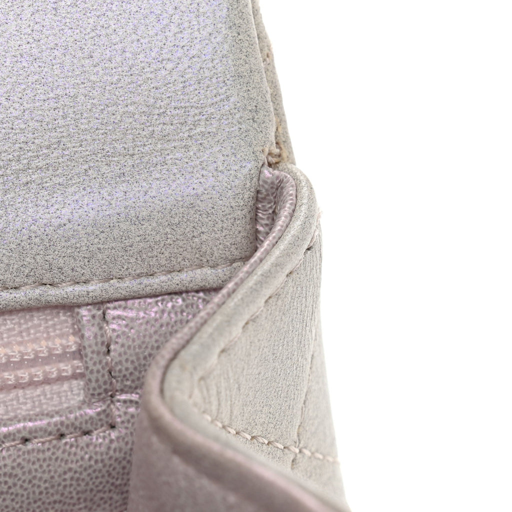 Iridescent Lambskin Quilted Mini Top Handle Rectangular Flap White