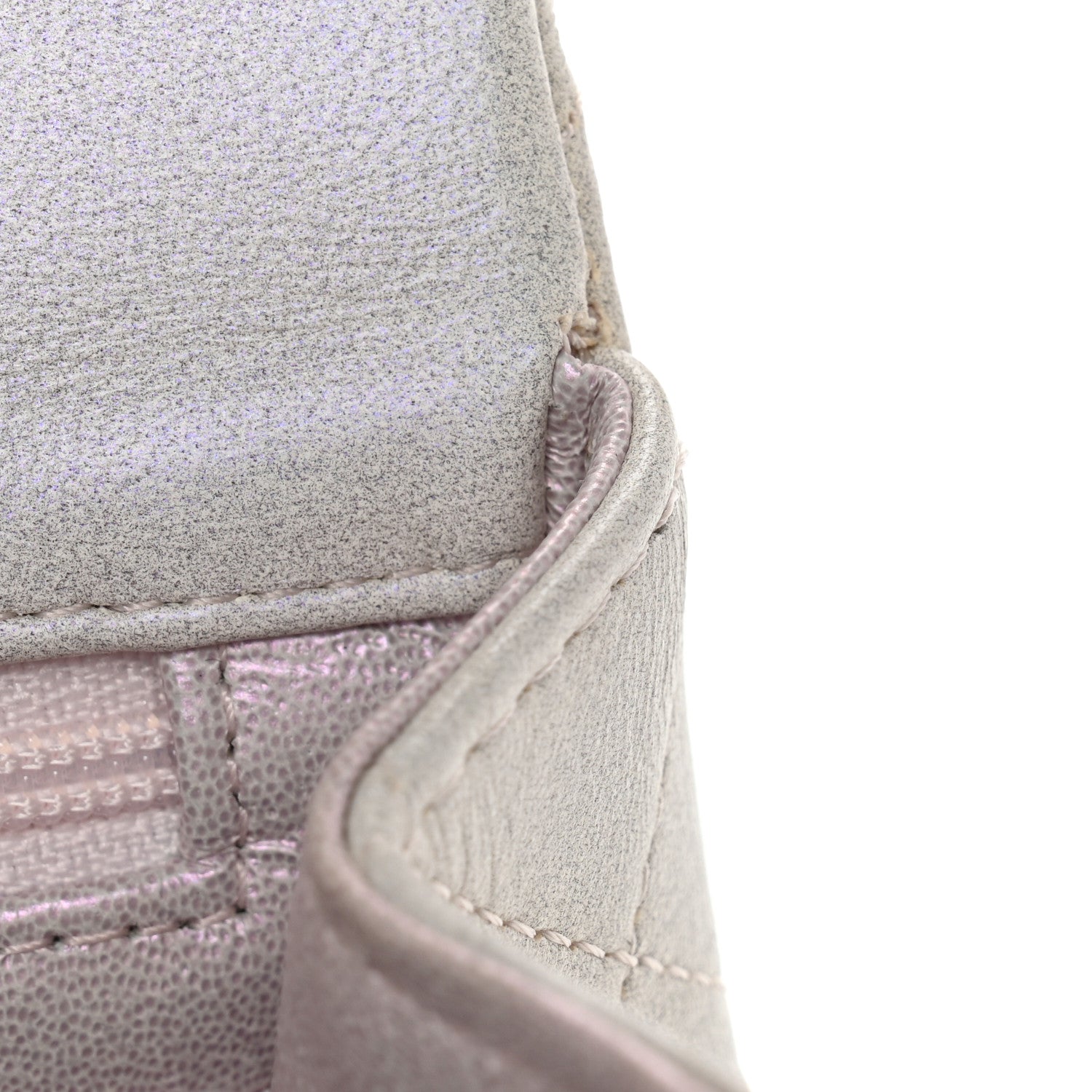 Iridescent Lambskin Quilted Mini Top Handle Rectangular Flap White