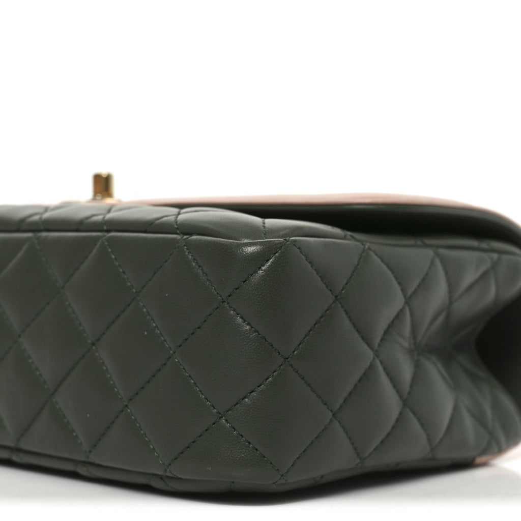 Lambskin Quilted Medium Bi-Color Flap Green Pink