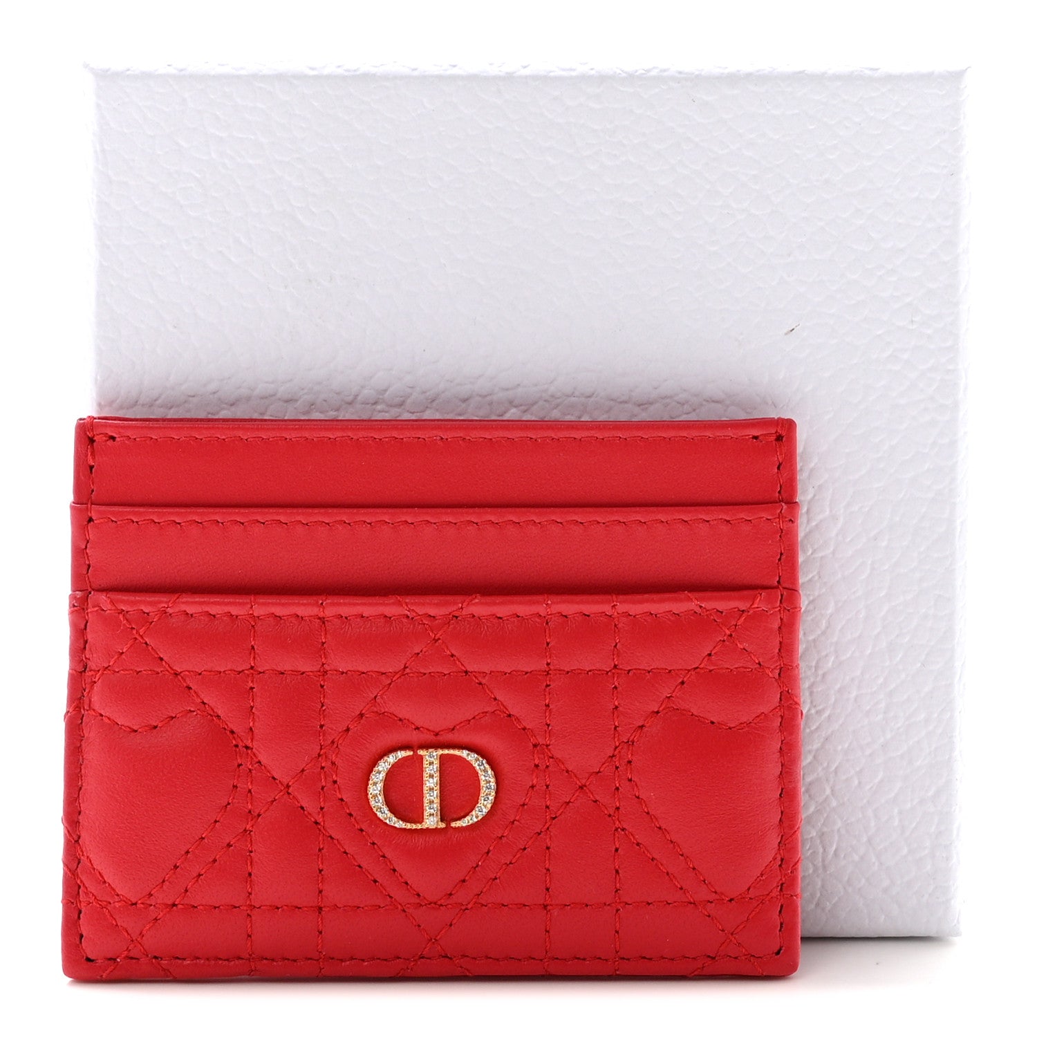 Lambskin Crystal Cannage Dioramour Jolie Freesia  Holder Red