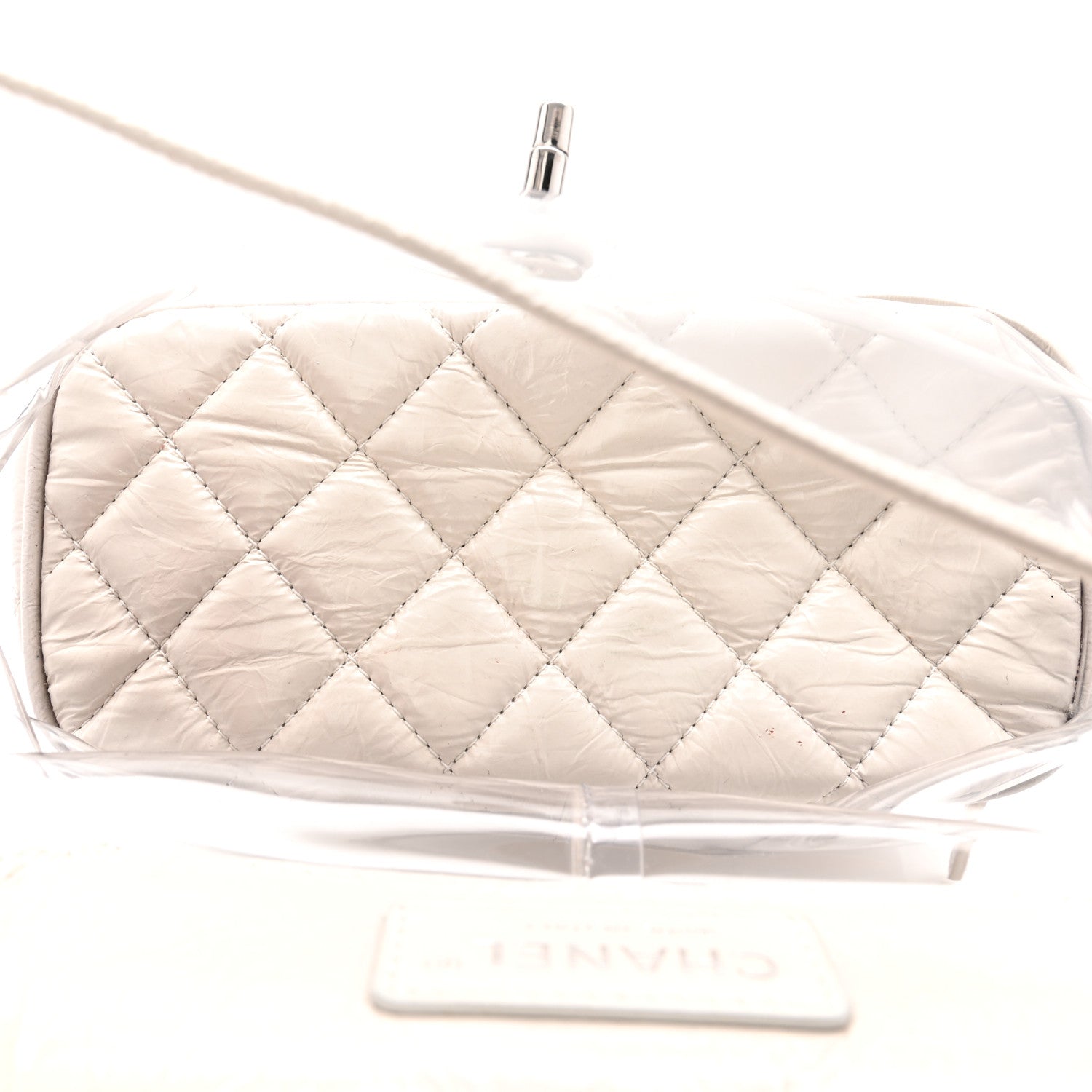 Crumpled Calfskin PVC Quilted Flap White