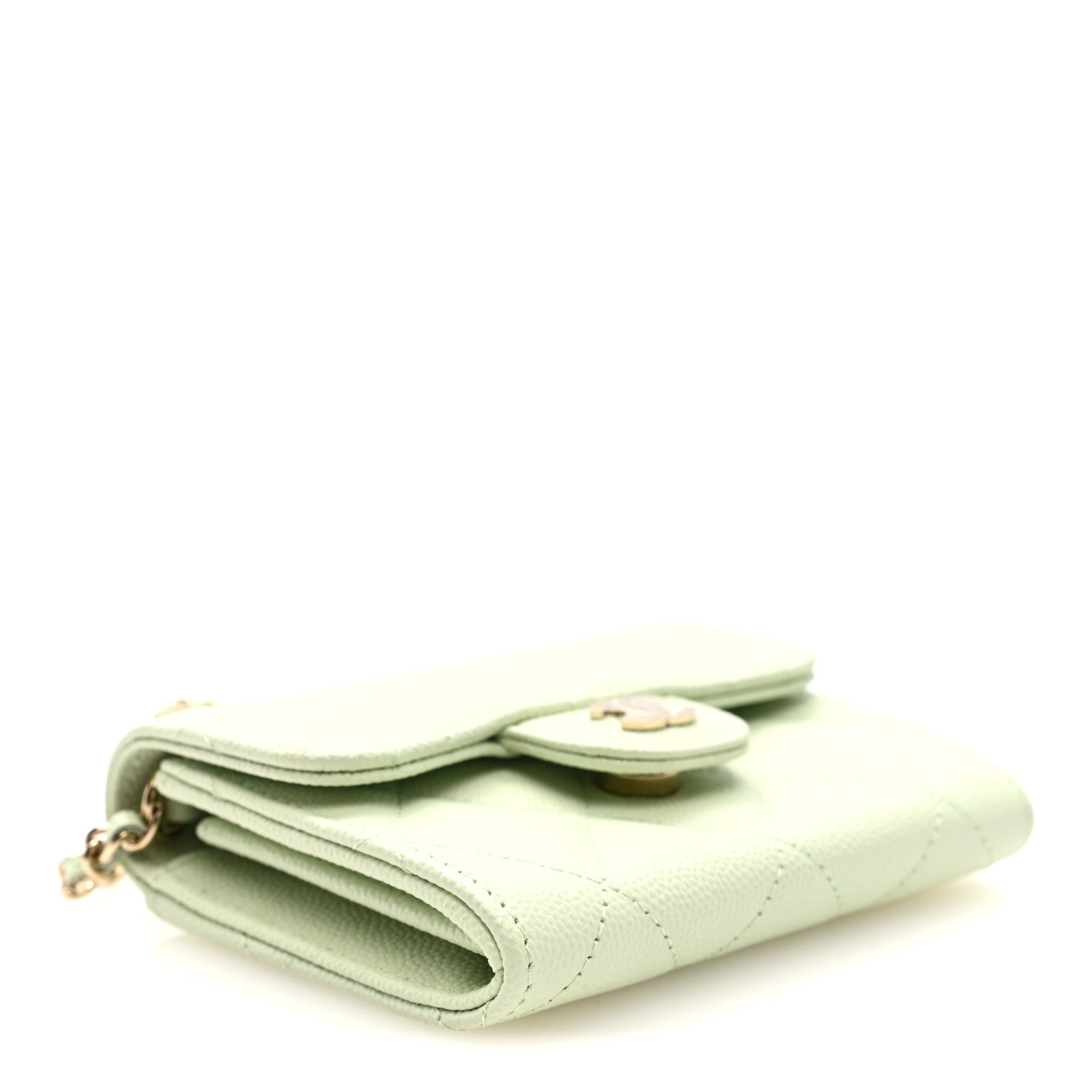 Caviar Quilted Flap  Holder On Chain Light Green