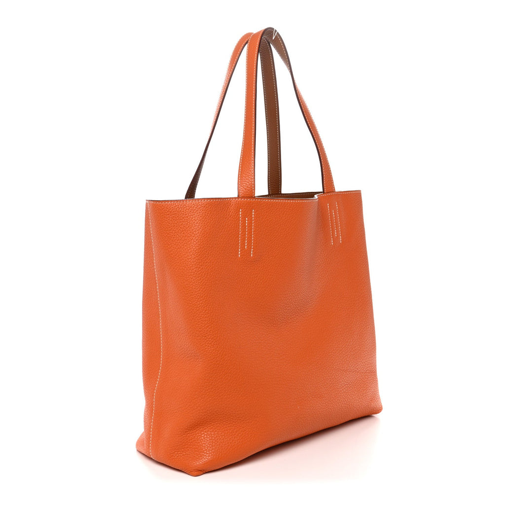 Taurillon Clemence Double Sens 45 Reversible Tote Orange Gold