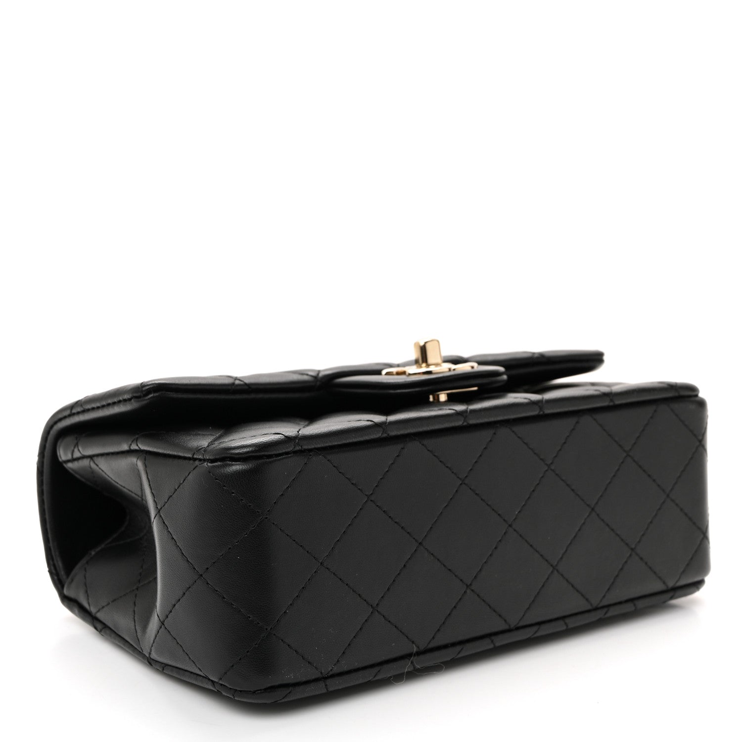 Lambskin Quilted Mini Top Handle Rectangular Flap Black