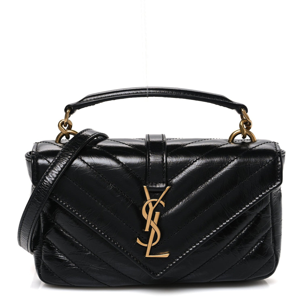 Shiny Calfskin Matelasse Chevron Monogram Mini College Bag Black