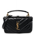 Shiny Calfskin Matelasse Chevron Monogram Mini College Bag Black