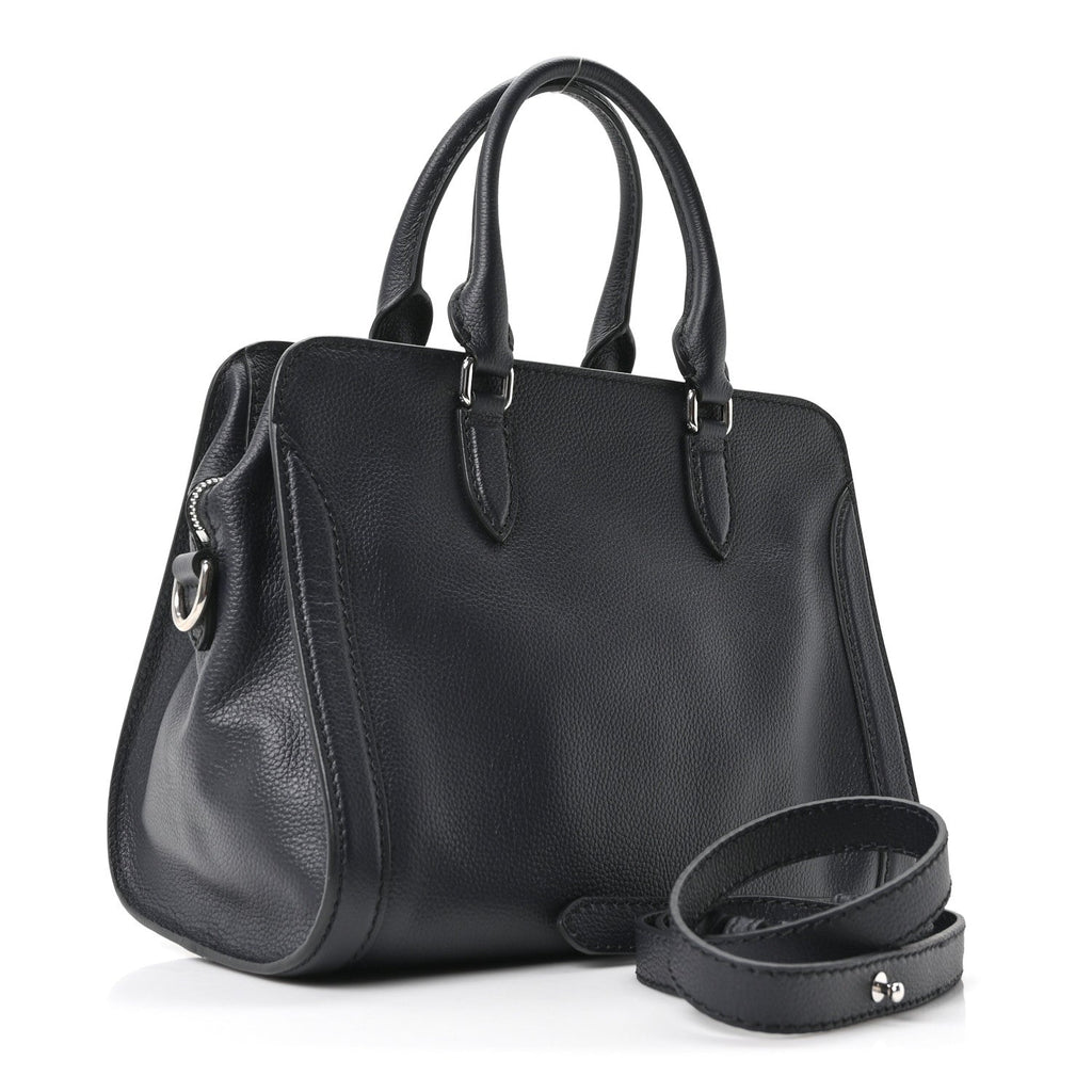 Pebbled Calfskin Small Skull Padlock Zip Around Tote Navy
