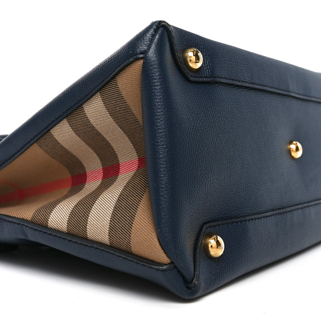 Derby Calfskin House Check Medium Banner Tote Ink Blue