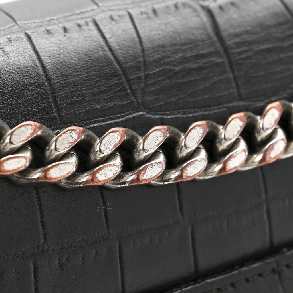 Calfskin Crocodile Embossed Medium Monogram Sunset Black