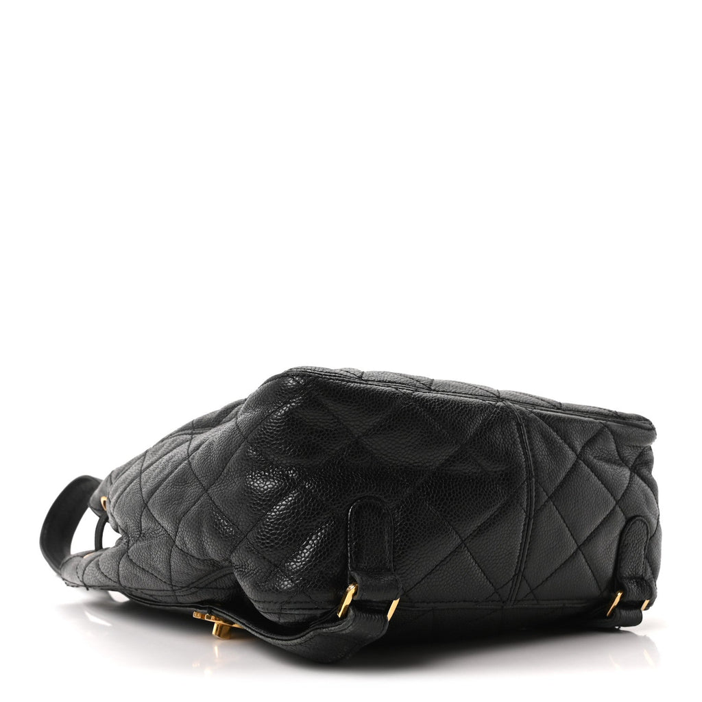 Caviar Quilted Drawstring Backpack Black