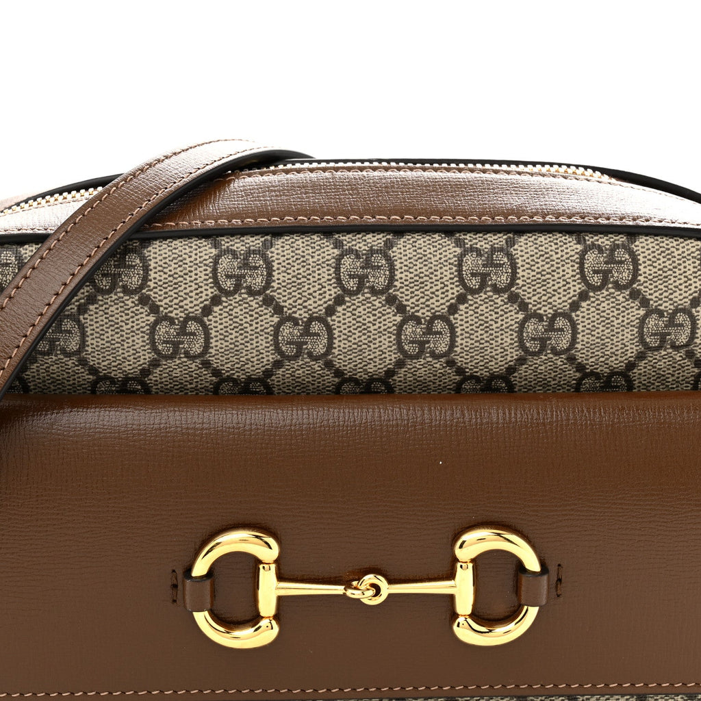 GG Supreme Monogram Small Horsebit 1955 Shoulder Bag Beige Brown Sugar