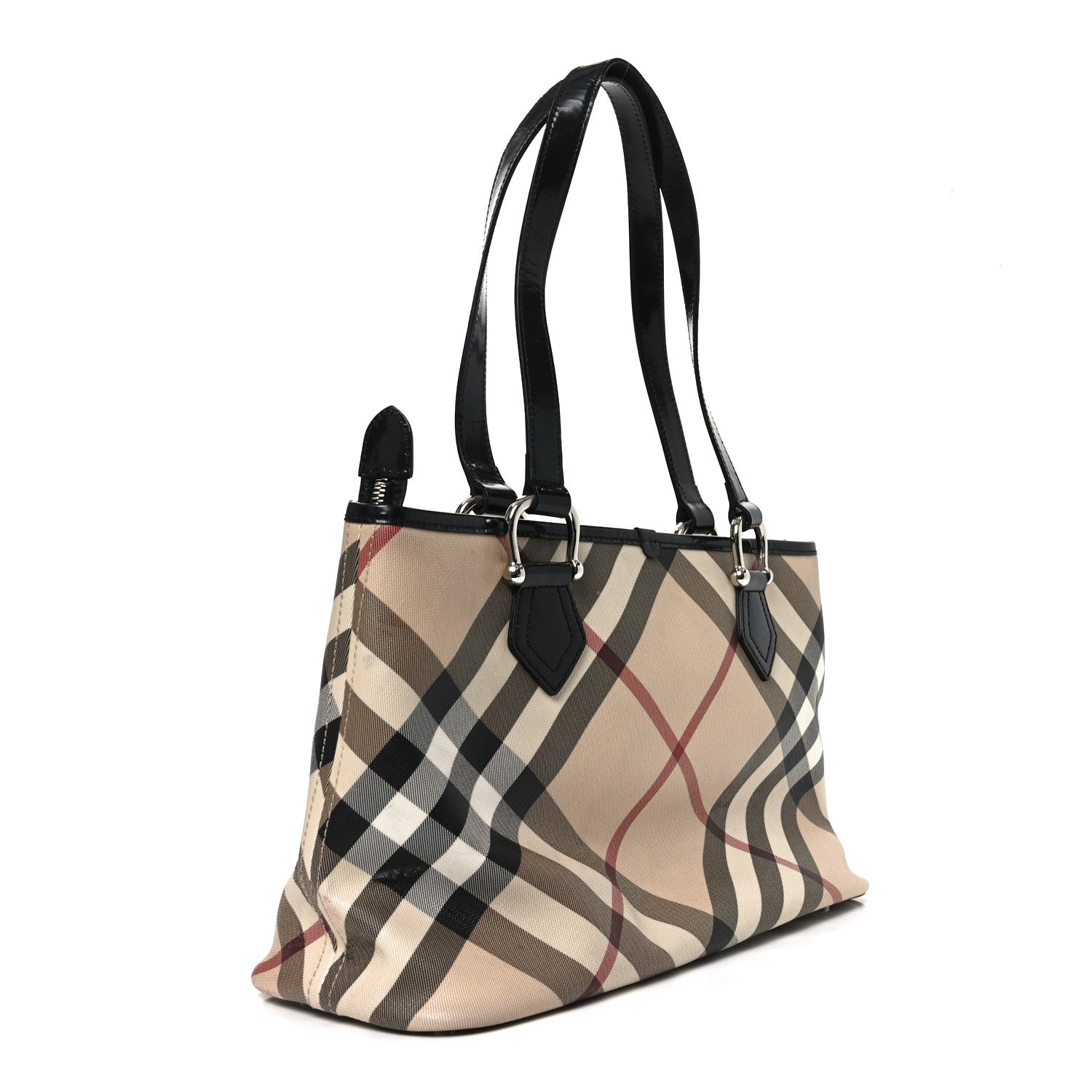Metallic Calfskin Nova Check Small Nickie Tote Black