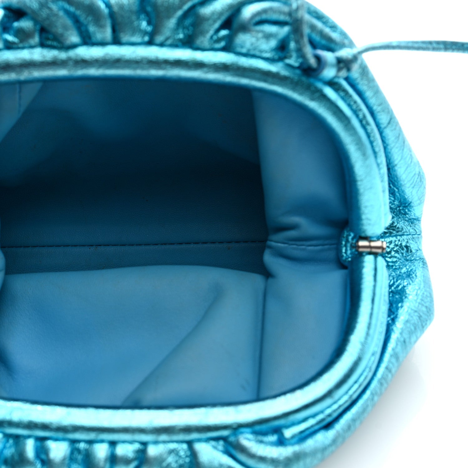 Metallic Crushed Calfskin The Mini Pouch Sky Blue