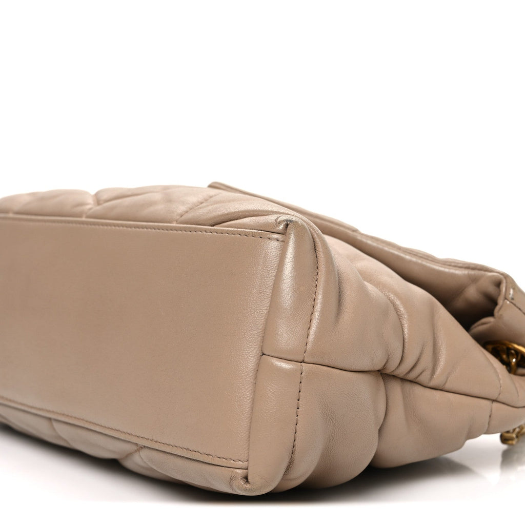 Lambskin Quilted Small Loulou Puffer Monogram Chain Satchel Dark Beige