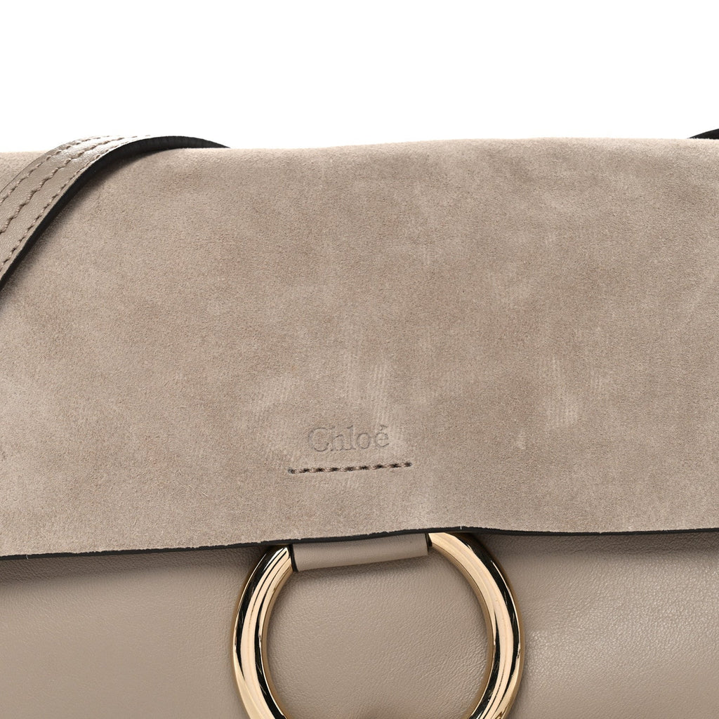 Suede Calfskin Small Faye Shoulder Bag Motty Grey