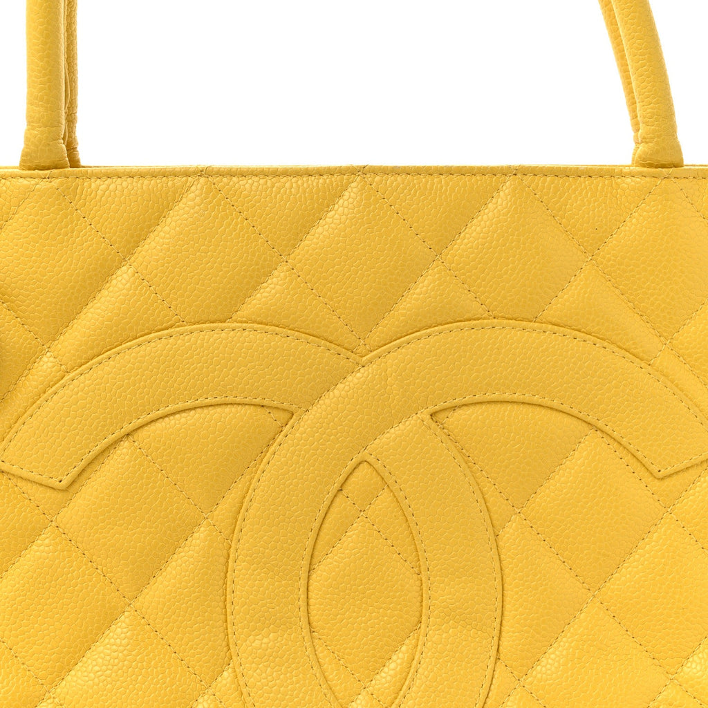 Caviar Quilted Medallion Tote Yellow