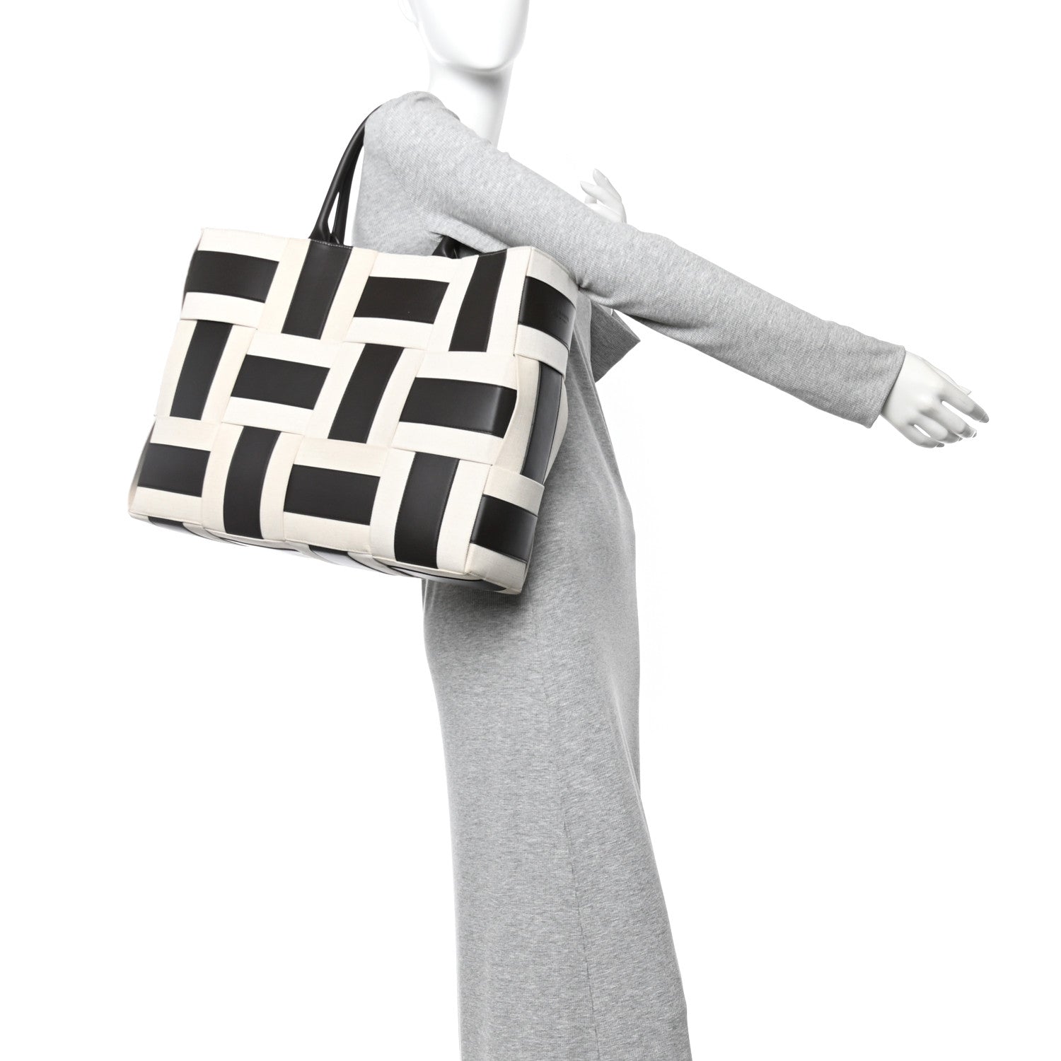 Canvas Nappa Maxi Intrecciato Large Arco Tote Natural Fondant