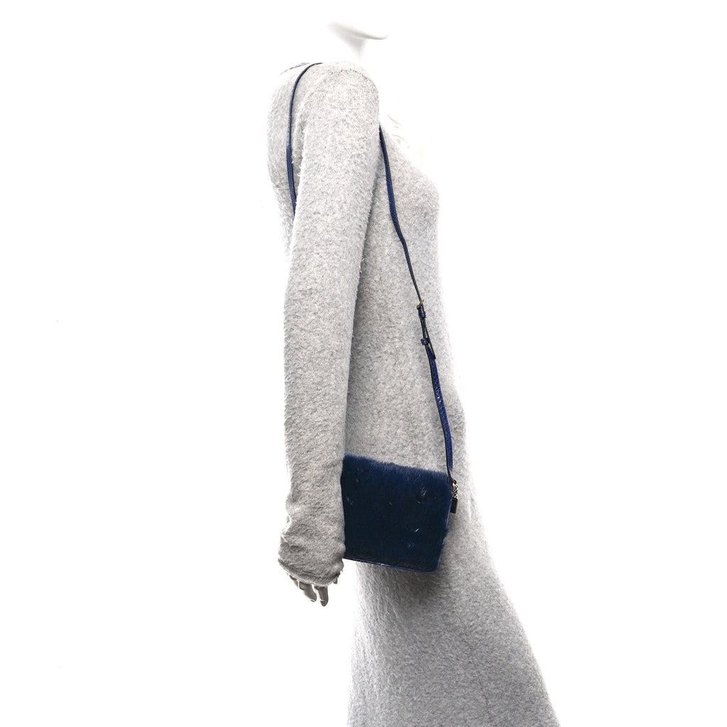 Mink Fur Snakeskin Crossbody Bag Navy