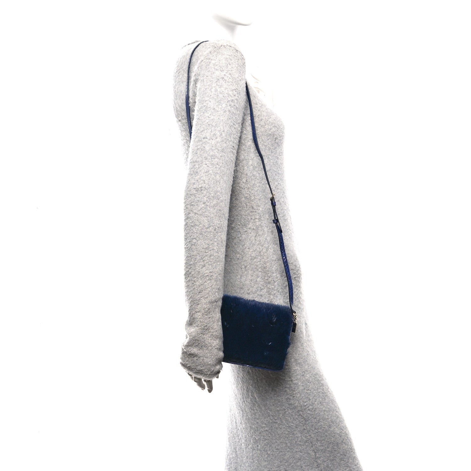 Mink Fur Snakeskin Crossbody Bag Navy