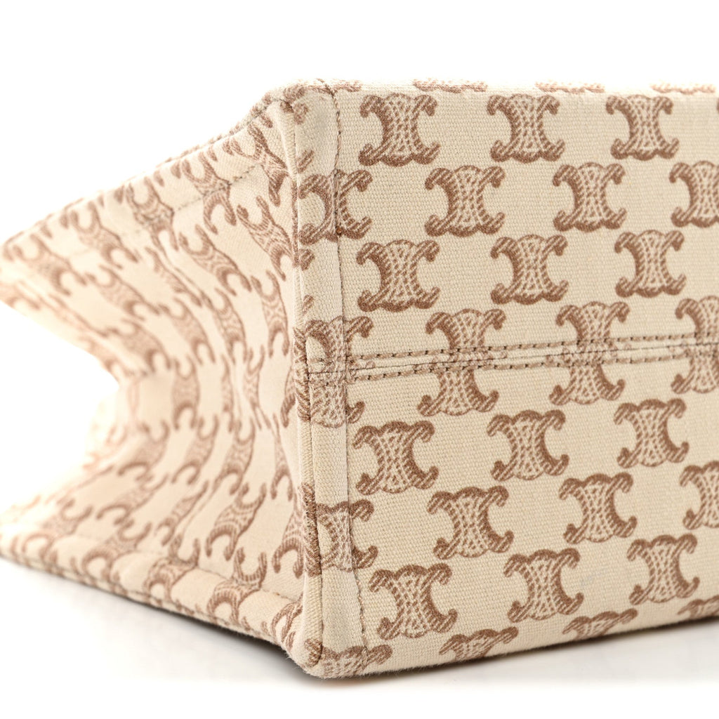 Canvas Calfskin Triomphe Print Small Cabas Thais White