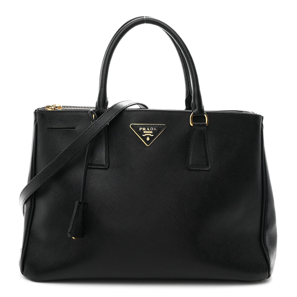 Saffiano Medium Galleria Double Zip Tote Black