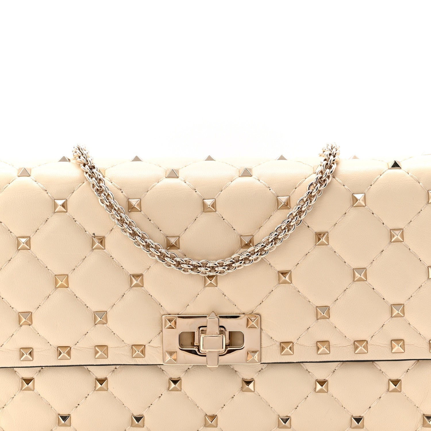 Lambskin Rockstud Spike Wallet on Chain Light Ivory