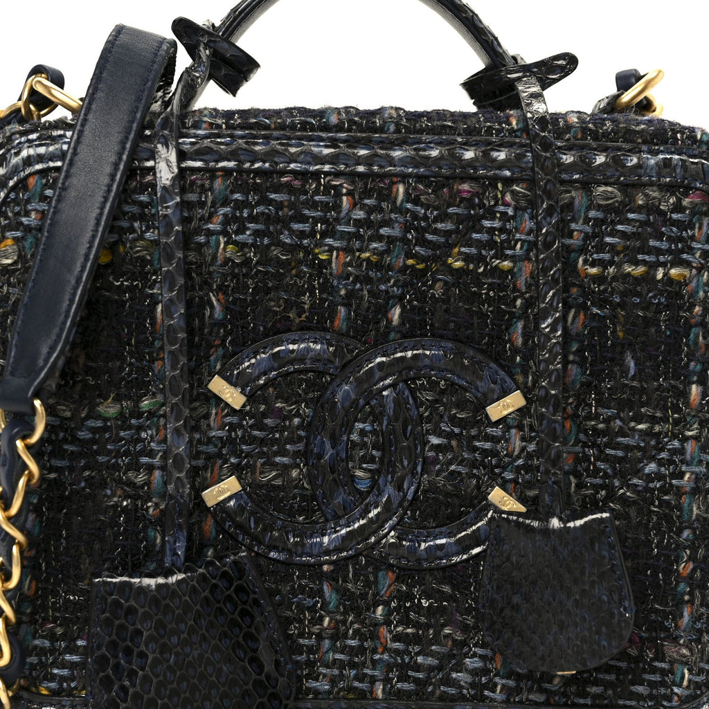 Tweed Snakeskin Quilted Medium CC Filigree Vanity Case Dark Navy