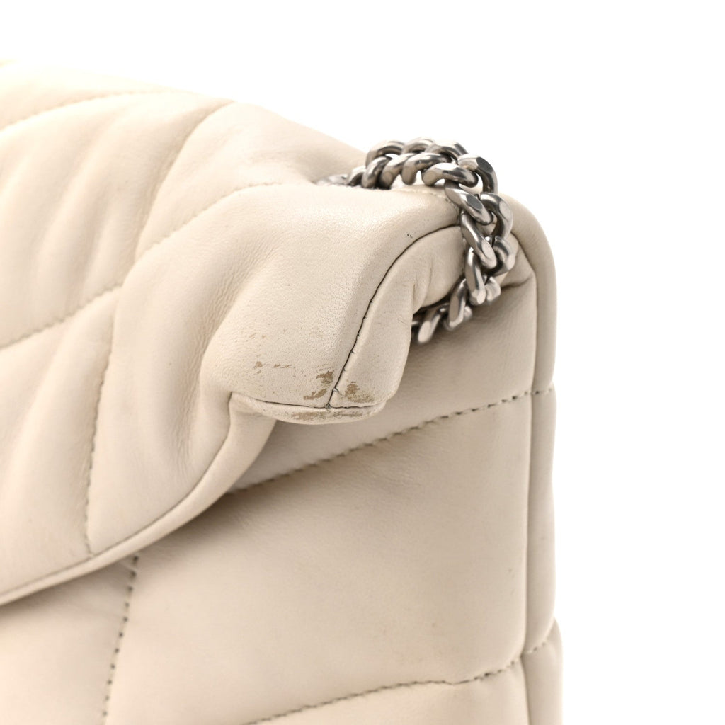 Lambskin Quilted Toy Loulou Puffer Monogram Chain Satchel Crema Soft