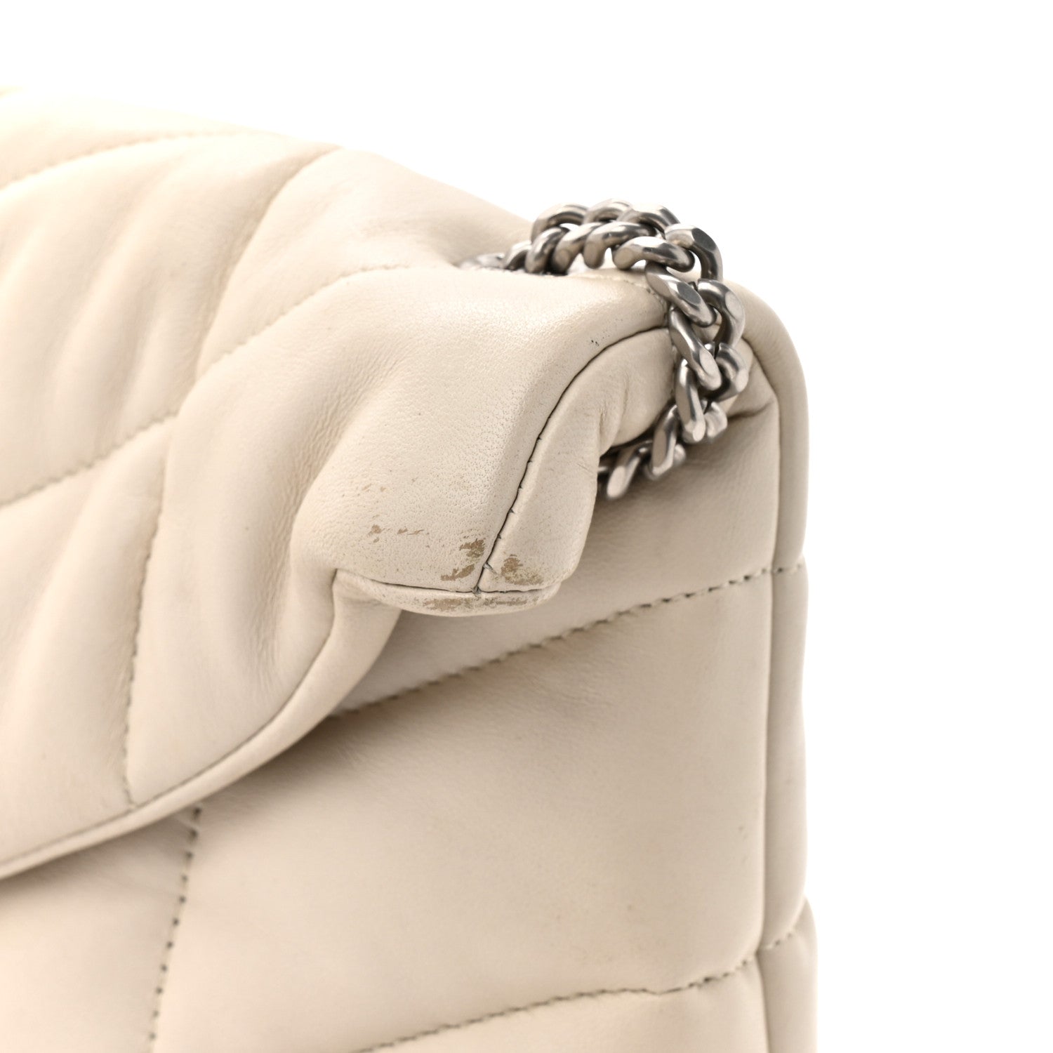 Lambskin Quilted Toy Loulou Puffer Monogram Chain Satchel Crema Soft