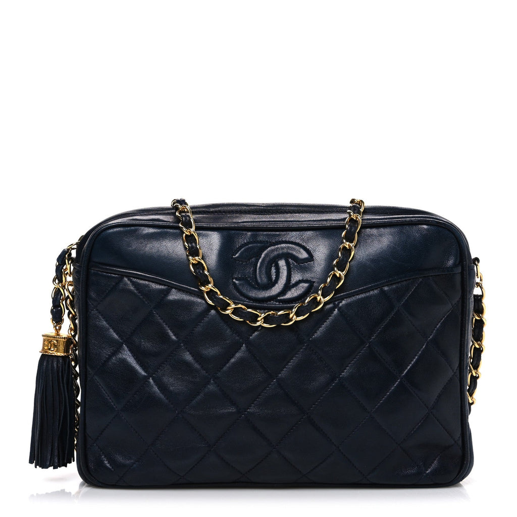 Lambskin Quilted CC Tassel Camera Case Navy