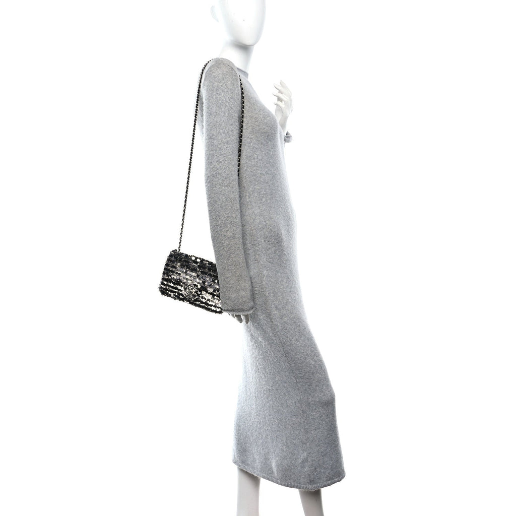 Sequin Quilted Small Single Flap Silver Black