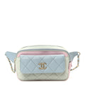 Goatskin Quilted Tri-Color In & Out Waist Bag Green Blue Pink
