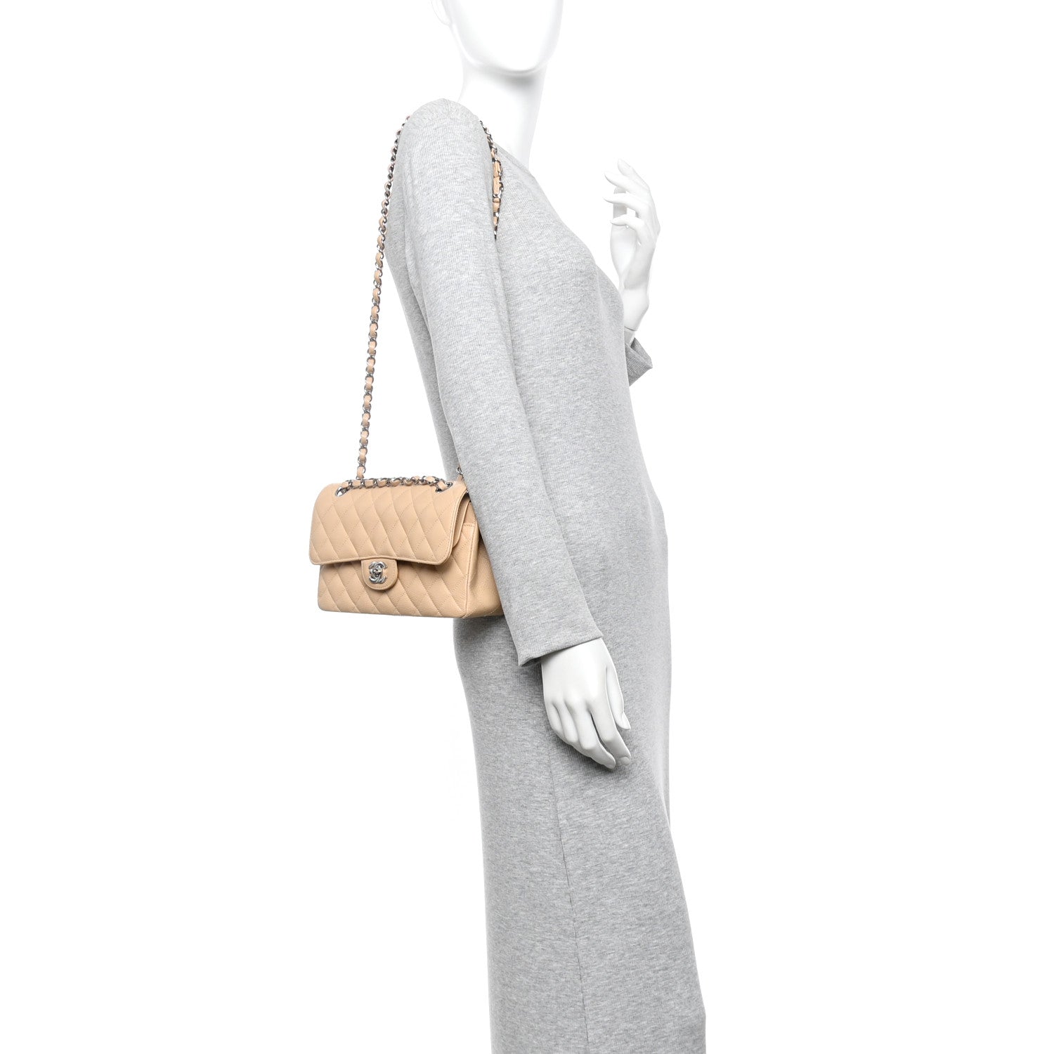 Caviar Quilted Small Double Flap Beige