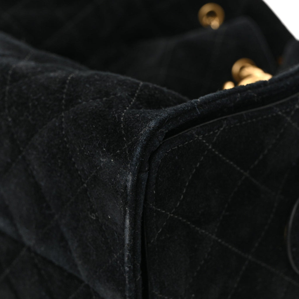 Suede Quilted Medium Chanel 25 Handbag Black