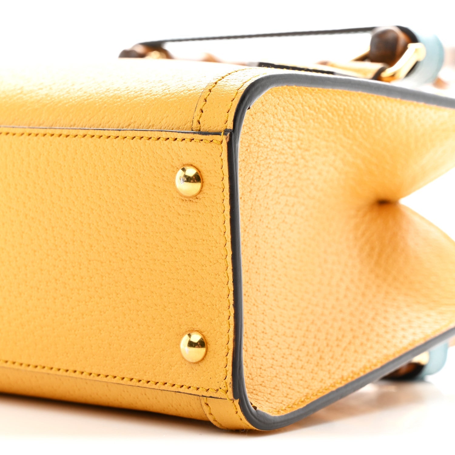 Textured Dollar Calfskin Web Mini Diana Tote Bag Yellow Dusty Azure