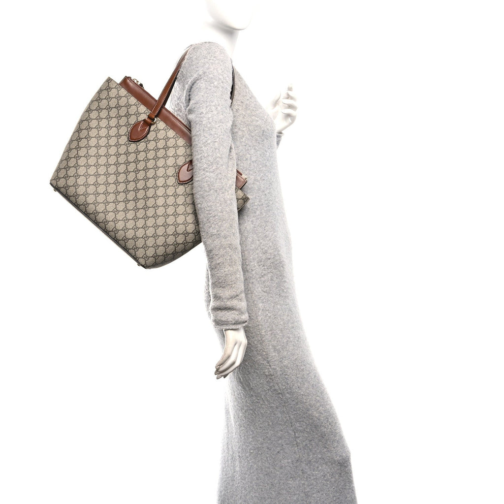 GG Supreme Monogram Medium Zippered Bucket Tote Beige Tuscany