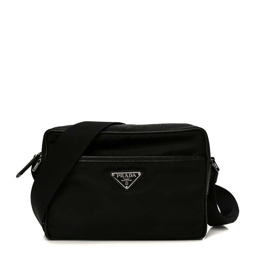 Tessuto Saffiano Pocket Double Zip Shoulder Bag Black