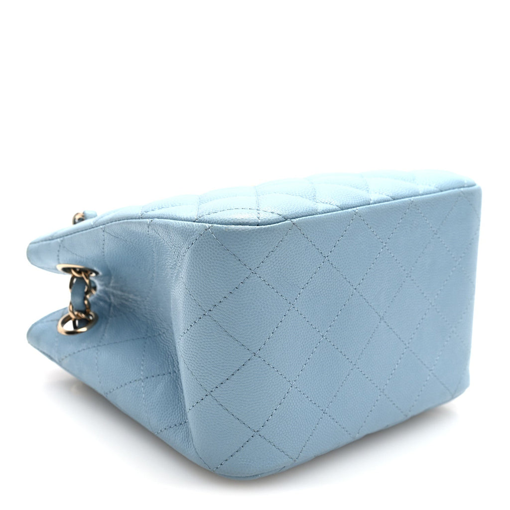Caviar Quilted Mini Bucket Bag Blue