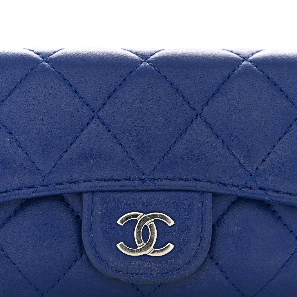 Lambskin Quilted Flap  Holder Wallet Blue