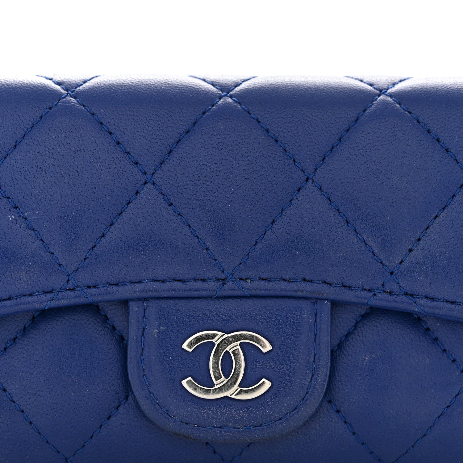 Lambskin Quilted Flap  Holder Wallet Blue